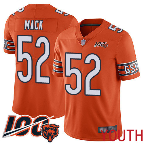 Chicago Bears Limited Orange Youth Khalil Mack Alternate Jersey NFL Football #52 100th Season
